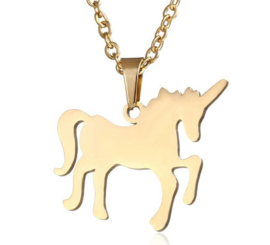 Sieradenset Unicorn / eenhoorn ketting + oorbellen goudkleurig