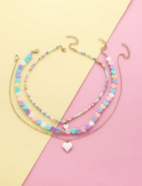 3-delige meisjes ketting hartje pastel kleuren