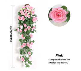 Kunst hangplant rozen roze 90 cm