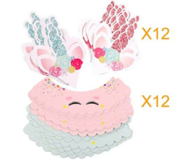 12 stuks cupcake omslagen + 12 toppers unicorn / eenhoorn