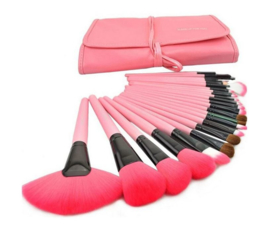 24-delige make-up kwasten set in lederlook etui roze