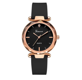 Dames horloge zwart siliconen band