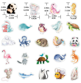 80 stuks stickers dieren 4 tot 8 cm