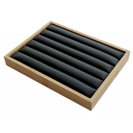 Houten ringen display met lederlook inleg 25x19x2,3cm