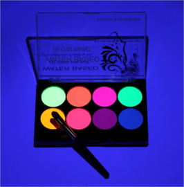 Bodypaint set 8 kleuren Glow in the Dark + bodypaint penseel