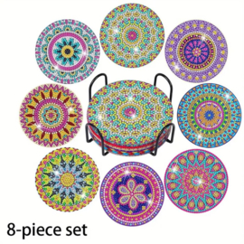 Hobbypakket Diamond Painting 8 stuks onderzetters mandala + standaard
