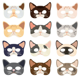 12 stuks verkleed maskers katten