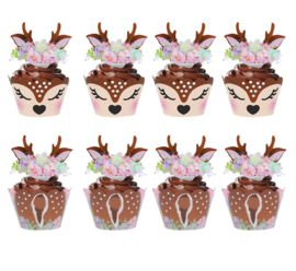 24 stuks cupcake omslagen hert + 24 cupcake toppers