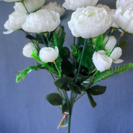 Boeket kunstbloemen pioen rozen wit 13 stelen 52 cm