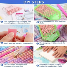 Hobbypakket Diamond Painting 10 stuks onderzetters katten + standaard