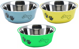 3 stuks hondenvoer- en drinkbak 17,5 cm RVS blauw-geel-groen