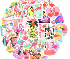 50 stuks stickers flamingo 4 tot 8 cm