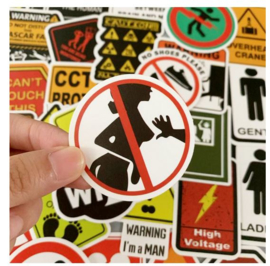 50 stuks waarschuwing stickers 4 tot 8 cm