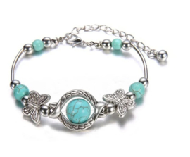 Armband vlinder zilverkleur turquoise