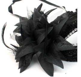 Masker zwart glitter - kant - bloem - veren