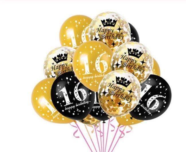 Ongebruikt 15 stuks ballonnen 16 jaar Happy birtday incl. confetti ballonnen AI-13