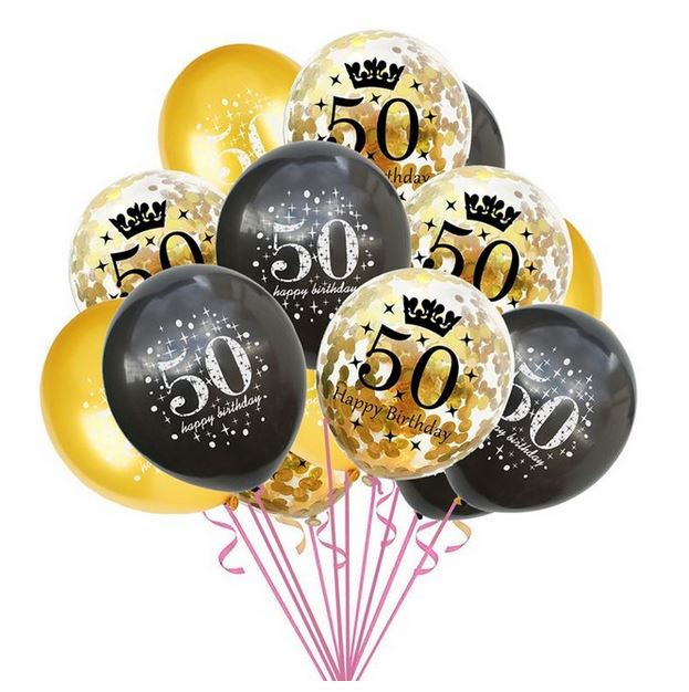 15 stuks ballonnen 50 jaar met confetti | Feest artikelen | Welkom in onze webshop van Pippa - voordelige artikelen