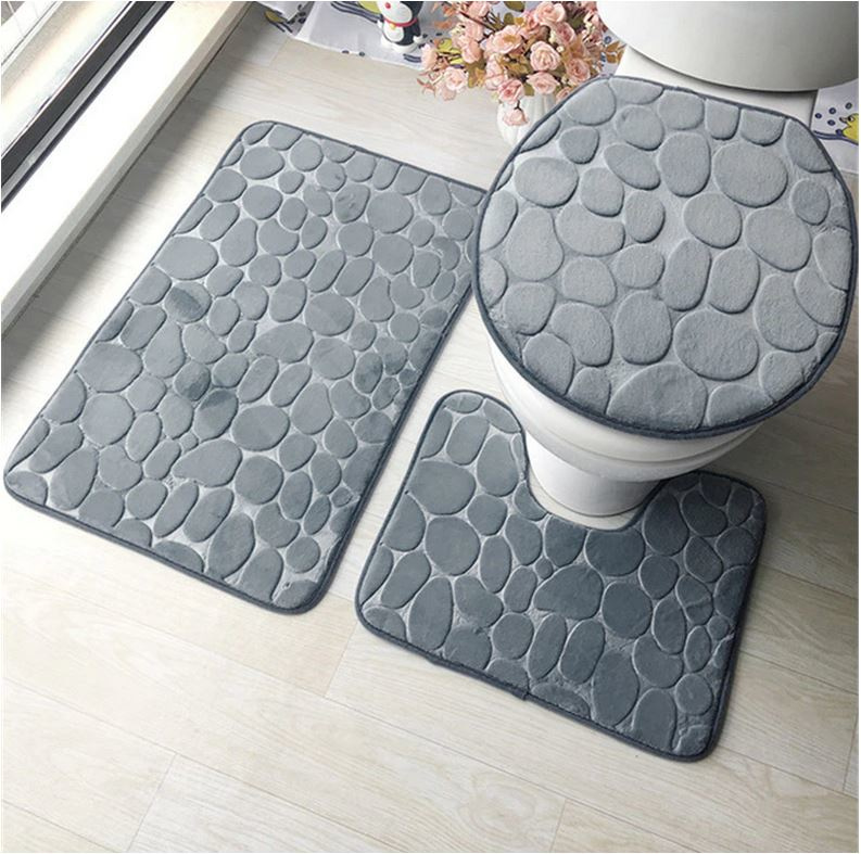 Badkamerset Badmat + WC mat - WC deksel cover grijs steenmotief | Diversen | Welkom onze webshop van Pippa - voordelige en hippe artikelen