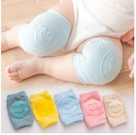Baby kniebeschermers blauw met smiley - 1 paar