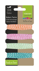 3908-061 Vaessen Creative • Bakers twine 4x10m Assortiment Oranje-Pink-Groen-Turkoois