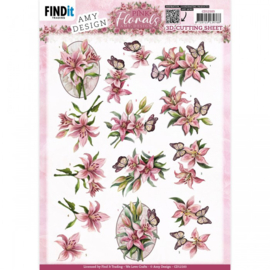 3D Cutting Sheets - Amy Design - Pink Florals - Lillies - CD12103