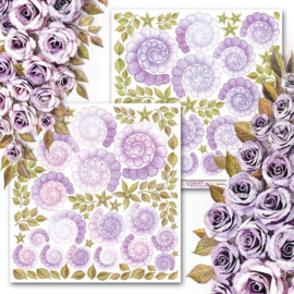 PSM0917 Double-sided paper 30,5x30,5 cm Violet Whisper 17, 3D Violet Roses and Leaves – extras to cut, mirror print - PAKKETPOST!