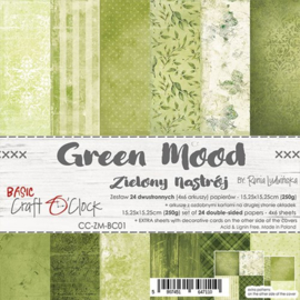 CC-ZM-BC01 Paper Collection Set 6"*6" Basic 01 - Green Mood, 250 gsm (24 sheets, 12 designs, 4x6 double-sided sheets, bonus design - 2 sheets)