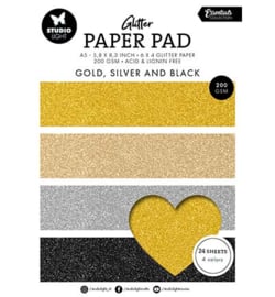 SL-ES-PP209 - Glitter Paper Pad Gold, silver and black Essentials nr.209