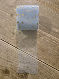 Tule Licht Blauw met gouden sterrenregen 6cm breed - per meter