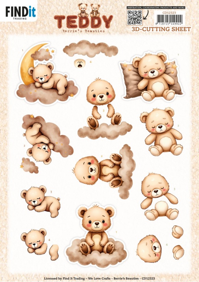 CD12323 3D Cutting Sheet - Berries Beauties - Teddy - Clouds