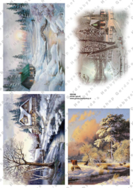 GH3349 Vintage vel - Winterlandschap Groot (4 plaatjes) - Gerda's Hobbyshop