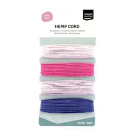 3908-007 Vaessen Creative • Hemp Cord Assortiment 4x10m Paars/roze
