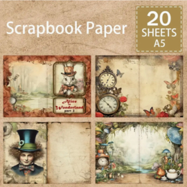 Junk Journal Treasures - A6 Journal papers 20 sheets - Retro Alice
