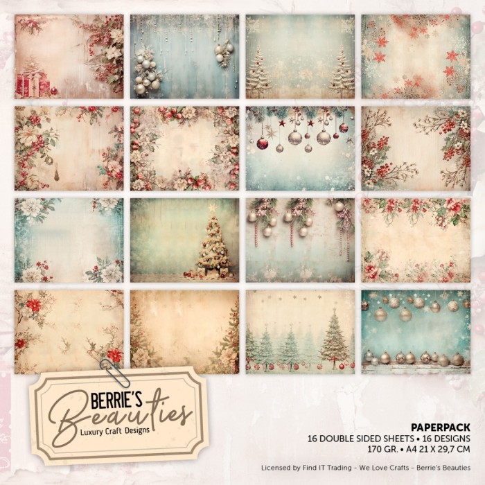 BBPPA410016 Paperpack - Berries Beauties - Shabby Chic Christmas - A4