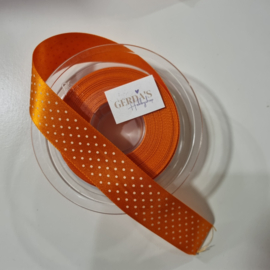 Satijnlint Oranje met witte stipjes 25mm - per meter