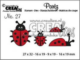 Crealies Partzz 4x Lieveheersbeestje CLPartzz27 27 x 32 - 16 x 19 - 9 x 19 - 16 x 19 mm