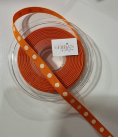 Lint 10mm Oranje met witte Dots - per meter