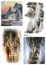 GH3351 Vintage vel - Winterlandschap Groot (4 plaatjes) - Gerda's Hobbyshop