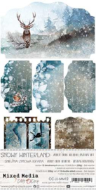 CC-JJ-MM12 Junk Journal Set Snowy Winterland, Mixed Media, 15,5x30,5cm, 250 gsm (12 sheets, 6 designs, 2x6 double-sided sheets + bonus design on the cover)
