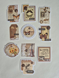 Junk Journal stickers - Bruin thema - 10 stuks