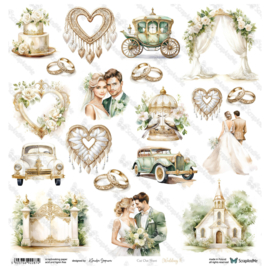 Scrappapier 30,5x30,5cm White Roses - Wedding 8 - Scrap and Me - PAKKETPOST!!