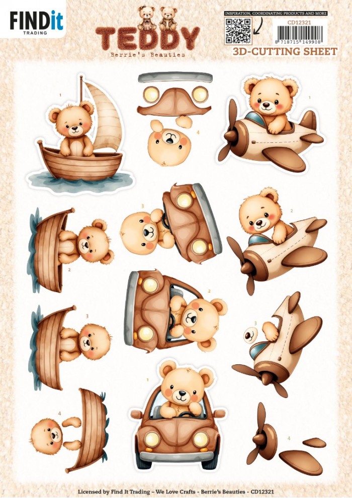 CD12321 3D Cutting Sheet - Berries Beauties - Teddy - Transport