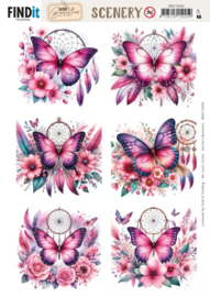 BBSC10094 Scenery Push out - Berries Beauties - Pink Butterflies - Square