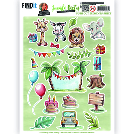 SB10742  3D Uitdruk/Stans vel A4 - Jungle Party  - Yvonne Creations