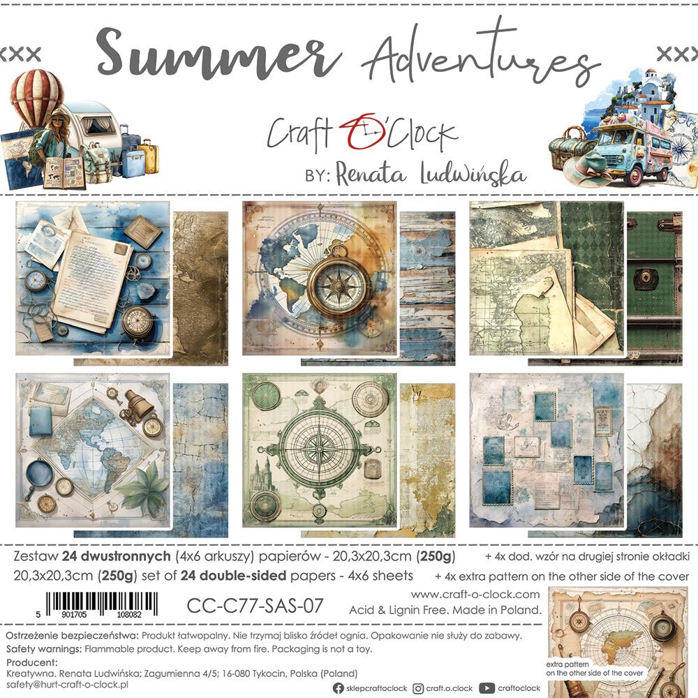 CC-C77-SAS-07  Craft O' Clock - Summer Adventures - Paper Set 20,3x20,3cm