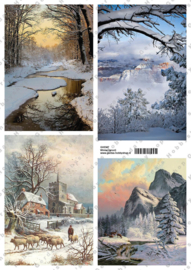 GH3347 Vintage vel - Winterlandschap Groot (4 plaatjes) - Gerda's Hobbyshop