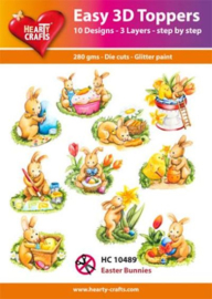 Hc10489 Easter Bunnies - Easy 3D Toppers met glitter - 10 stukw