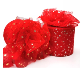 Tule Rood met gouden sterretjes 6cm breed - per meter