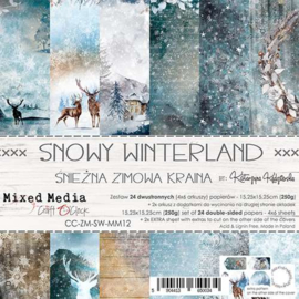 CC-ZM-SW-MM12 Paper Collection Set 6"*6" Snowy Winterland, Mixed Media, 250 gsm (24 sheets, 12 designs, 4x6 double-sided sheets,
