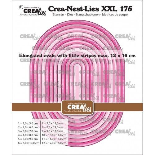 CLNESTXXL175 Crealies - Crea-Nest-Lies XXL - Uitgerekte ovalen met kleine streepjes - CLNESTXXL175